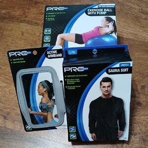 Exercise Ball, Armband, and Sauna Suit Set